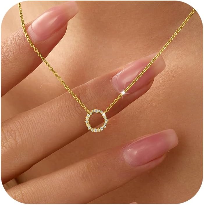 925 Sterling Silver Dainty Interlocking Circles Necklaces for Women 14K Gold Plated Double Hoop CZ Pendant Necklace Lobster Buckle to Daughter Mother Friendship Wedding Christmas Jewelry Gift for Her