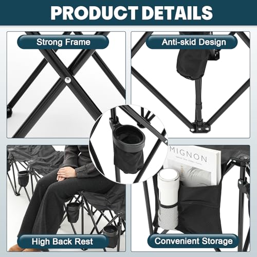 Kigley 6 Seats Folding Soccer Bench Chair Portable Team Sports Sideline Bench for Football Camp Travel Events Outdoor Seating with Storage Bag(Chair with Cup Holders, Black) by Kigley - Image 3