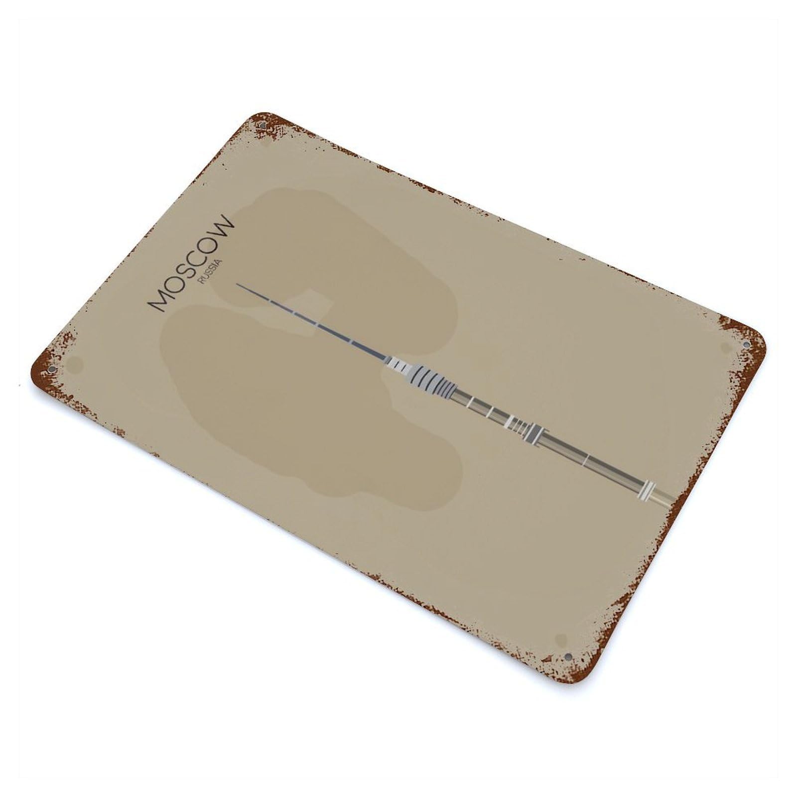 Rustic Tin Plaque Moscow City Snippet 11.8"x7.9", Rustic Home Decor for Office, Studio And Wall Decor