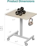 Mobile Small Standing Desk, Gas Spring Adjustable Height Rolling Portable Laptop Desk with Lockable Wheels, Computer Workstation, Rolling Podium (Maple Top + White Frame, 650mm*480mm)