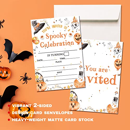 Deluxe Halloween Or Costume Party Invitations, 25 Fill-In Cards With Envelopes, Pumpkin, Ghost, Monster, Cute Trick Or Treat, Box Or Treat For Kids Birthday Or Adult Party - 4"X6" (Jrm347) #TOP1