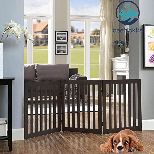 Beenbkks Freestanding Pet Gate For Dogs With 2Pcs Support Feet, Foldable Wooden Dog Gates For Doorways Stairs, Indoor Pet Puppy Safety Fence, Espresso #TOP1