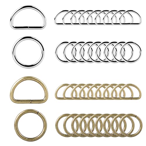 Roosea 40pcs Anillos Metálicos D Forma - Hebillas de Metal 30mm y 25mm para Bolsos, Mochilas, Cinturones - 2 Colores