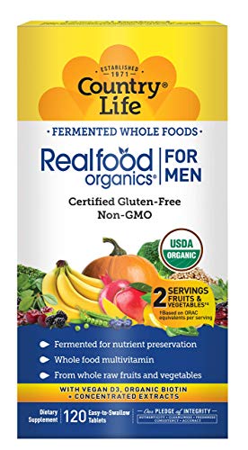 Country Life Realfood Organics for Men, Fermented Whole Foods, 120 Easy-to-Swallow Tablets, Certified Gluten Free, Certified Vegan, Certified USDA Organic Country Life Realfood Organics for Men, Fermented Whole Foods, 120 Easy-to-Swallow Tablets, Certified Gluten Free, Certified Vegan, Certified USDA Organic