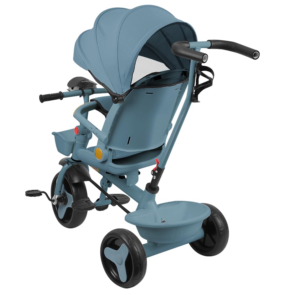5 en 1Tricycle Enfants évolutif, Lumières et Musique, Siège Enveloppant, Siège et Inclinaison, Garde-Corps Amovibles, Porte-gobelet，Bleu