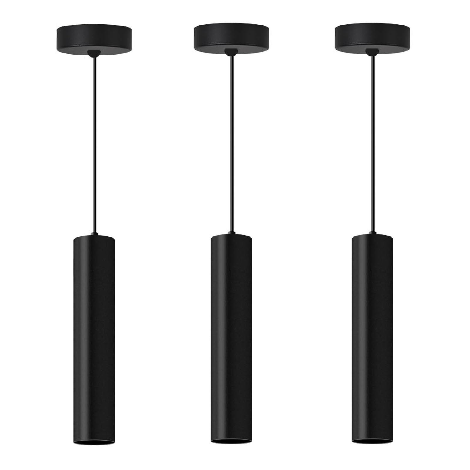 Photo 1 of XIYAZG Modern Kitchen Island Black Pendant Light, 1 Light Pendant Line Adjustable Ceiling Pendant with GU10 LED Bulb for Living Room.(3Pack)