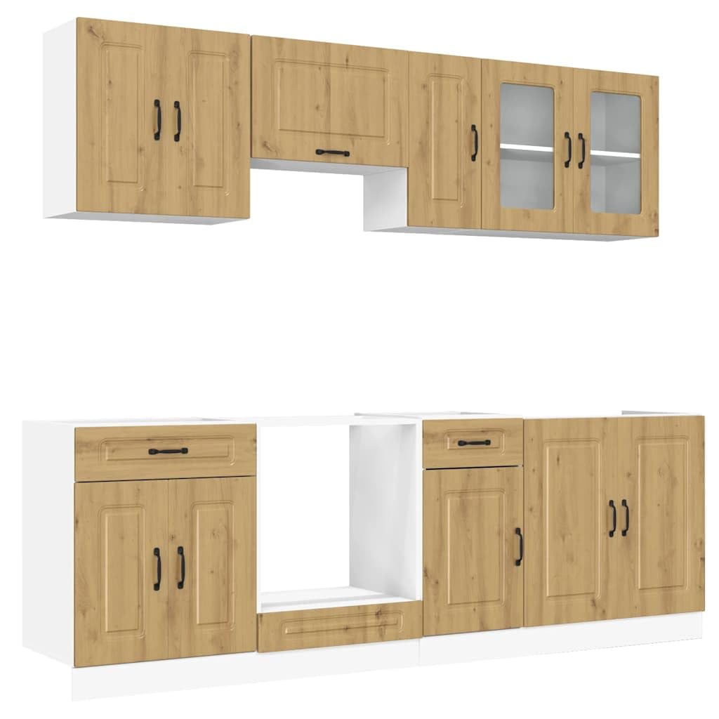 8-TLG. Küchenschrank-Set Kalmar Artisan-Eiche Holzwerkstoff Küchenschrank-Set, Küchenblock variabel stellbar Küche Komplett, ohne Arbeitsplatte für Restaurant, Hotel, Küche