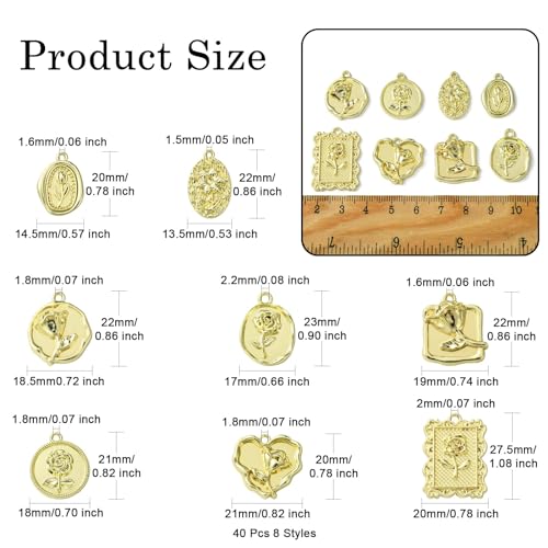 Stiesy 40Pcs 8 Styles Baroco Style Flower Charms Pendants Golden Colour Rose Charms Romantic Charms for DIY Jewelry Making Bracelets Crafting - Image 2