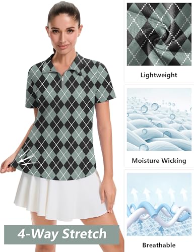 Image of LOMON Womens Golf Polo Shirts Summer Short Sleeve 1 /4 Zip Tops Moisture Wicking Casual Tennis Activewear with Pockets