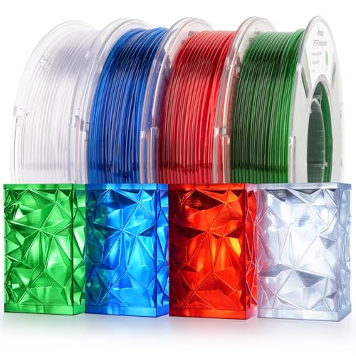 Image of AMOLEN 3D Printer Filament Bundle, PETG Filament 1.75mm,Transcucent Clear /White,Red,Green,Blue Filament,PETG Transparent Filament with Light Transmission Feature,250g x 4 Spools Set