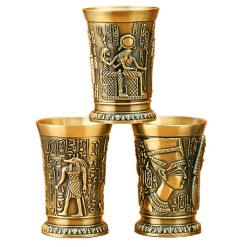DaZhan Retro Egyptian Chalice Goblet, Vintage Metal Relief Shot Glass - Egypt Embossed Wine Liquor Cups 1oz for Home Decor ABC 3Pcs/Set