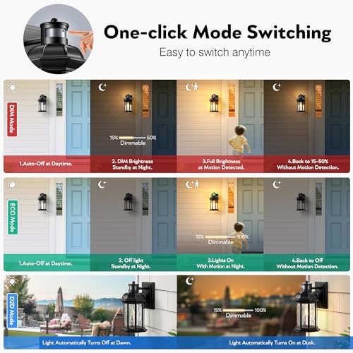 vianis dusk to dawn motion sensor outdoor porch lights modern black exterior porch light fixtures wall mount anti-rust aluminum waterproof wall lantern with tempered ripple glass for garage entryway