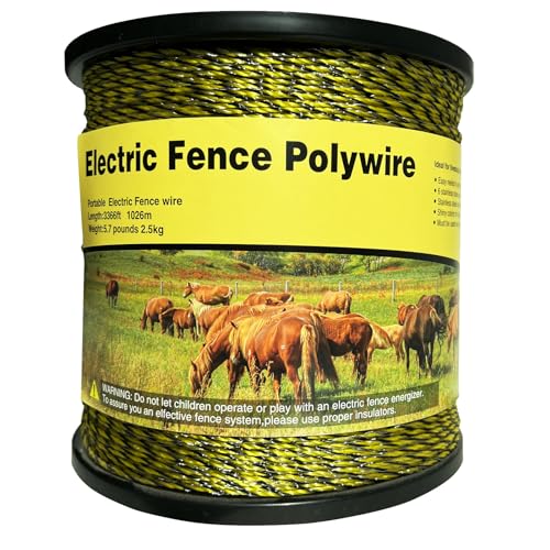 DSZBESTER Upgraded Electric Fence Polywire 3366 feet 1026 Meters 1/8 Diameter Portable Electric Fencing Polywires 6 Stainless Steel Strands for Reliable Conductivity and Corrosion Resistant