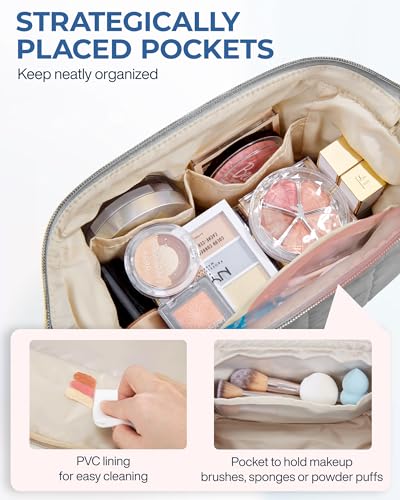 Image of BAGSMART Makeup Bag Travel Toiletry Bag, Puffy Padded Make Up Bags for Women Makeup Organizer Case, Wide-open Pouch Purse Travel Essentials Toiletries Accessories Brushes, Gray