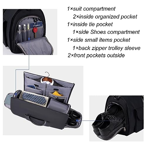 Modoker Garment Convertible Weekender Bag,Carry on Garment Bags for Travel Mens Suit Bag,Canvas Garment Duffle Bag Heavy Duty Overnight Bags for Men Women Hanging Clothes,Black - Thumbnail 3
