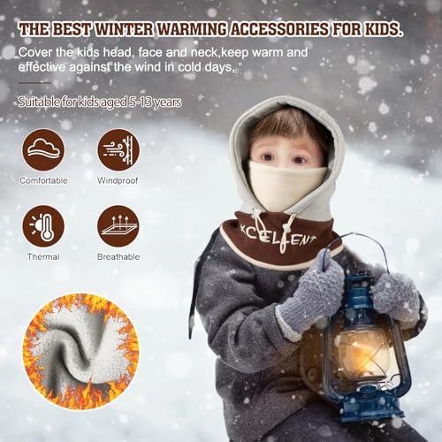 TAGVO Kinder Sturmhaube Winter 4-12, Multifunktional Winddicht Thermo Fleece Wintermütze Gesichtsmaske mit Verstellbarer Kinnriemen, Slouchy Sturmhaube Fahrrad Skimaske Balaclava für Jungen Mädchen