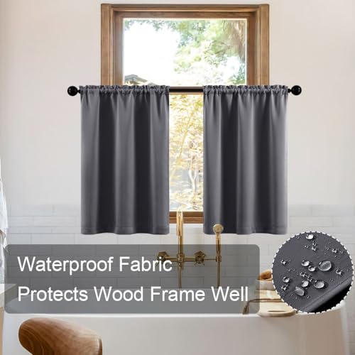 XTMYI Kleiner Badezimmer-Fenstervorhang, wasserdicht, Kurze Verdunkelungsvorhänge für Wohnzimmer, Küche, Grau, 91,4 cm Länge – Ansicht 4