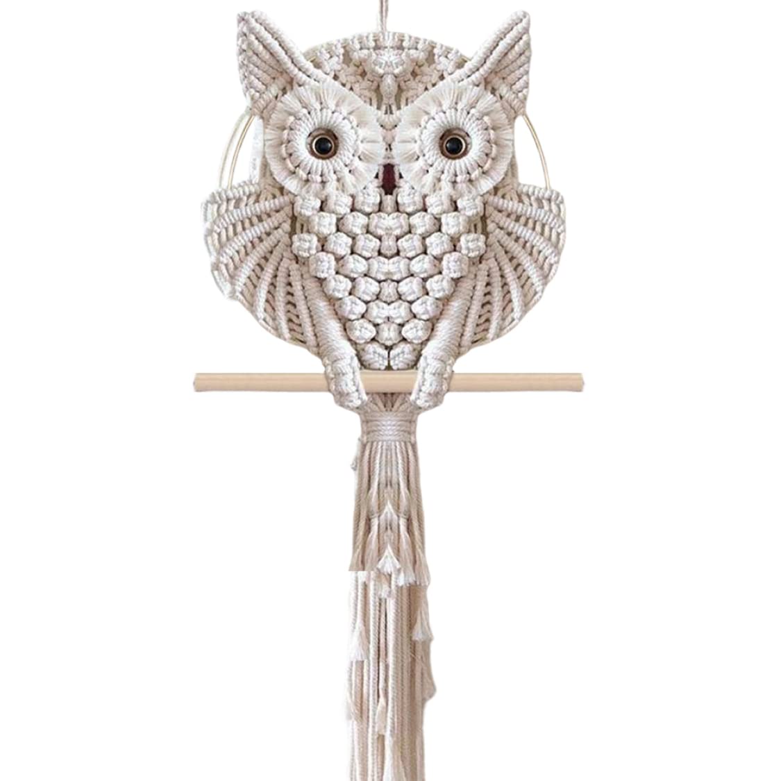 Tenture murale hibou macramé art glands tapisserie tissée salon L