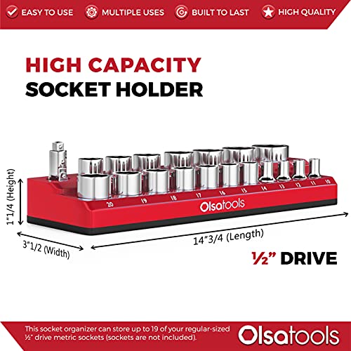 Image of Olsa Tools Magnetic Socket Holder - 1 /2-Inch Drive - Metric - Red - Holds 19 Sockets - Professional Quality Organizer - Part: 1299