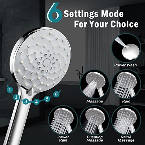 Pinwin 12'' Dual Shower Head,Upgraded Rain Shower Head With 12'' Adjustable Extension Arm And 6-Setting Handheld Shower Head Combo,Powerful High Pressure Shower Spray Against Low Pressure Water,Chrome #TOP4