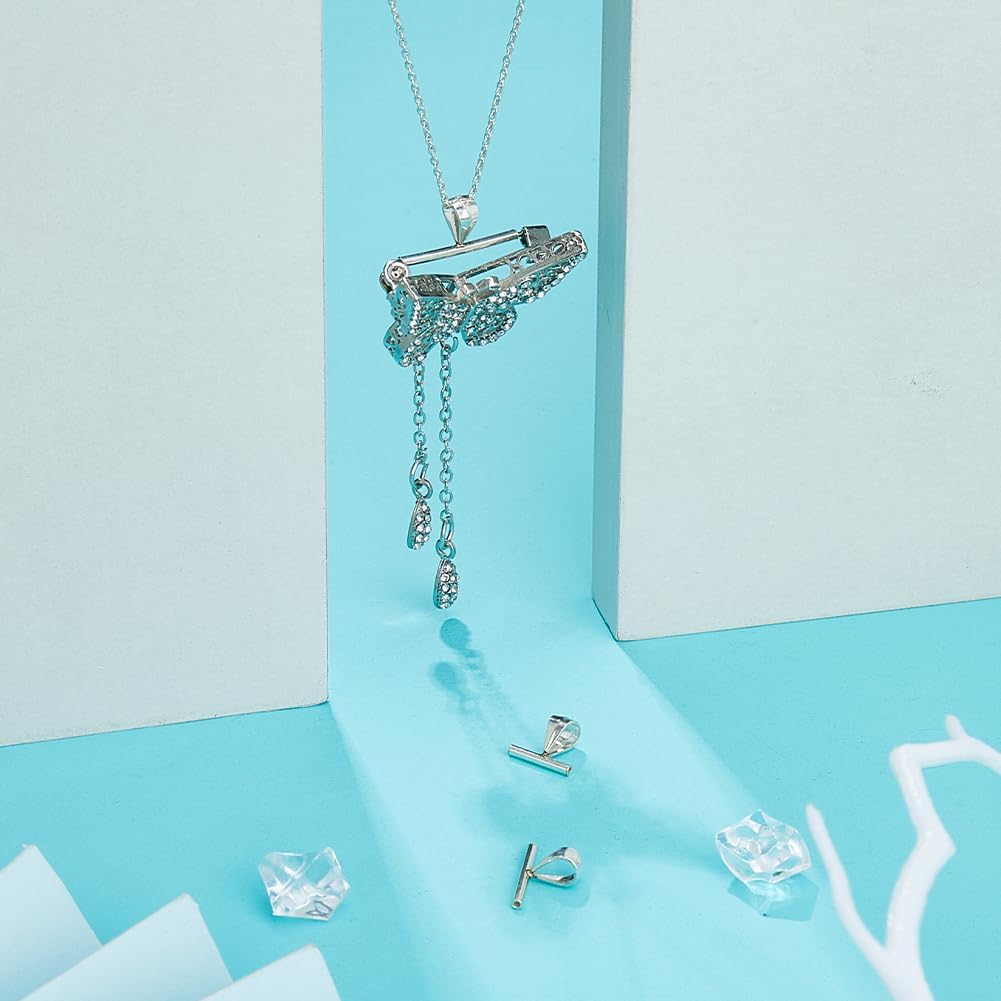 SUPERFINDINGS 3 Sizes Pin to Pendant Converter Brooch to Necklace Converter Silver Brooch Conversion with 1PC Suede Fabric Square Silver Polishing Cloth for Changing Brooches to Pendants