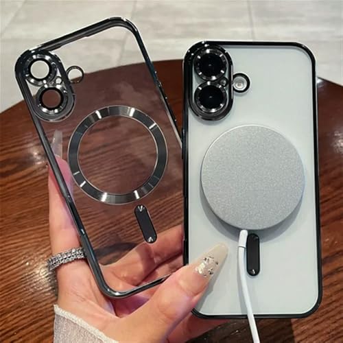 Image of mobistyle Designed for iPhone 16 Plus Luxury Electroplating Case [Magnetic Mag-Safe] [Integrated Lens Protection] Back Cover Case for iPhone 16 Plus (Meg-Safe Black) - Silicone