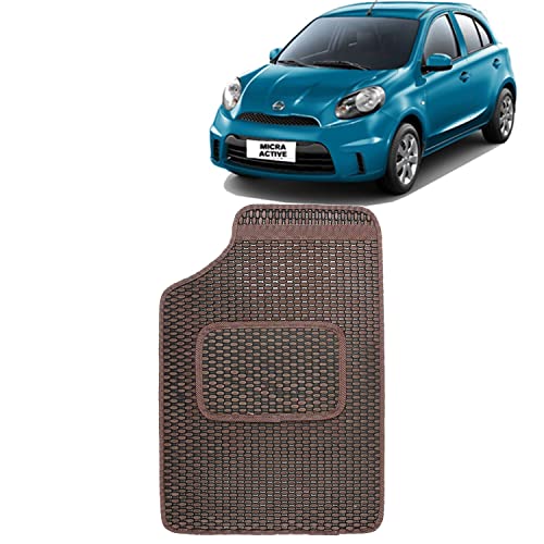 Image of Kingsway Dotted Design Car Floor Foot Mats Universal Fit for Nissan Micra Active, Model Year : 2010 Onwards, Water and Dustproof, Color Brown, Set of 5 Pieces