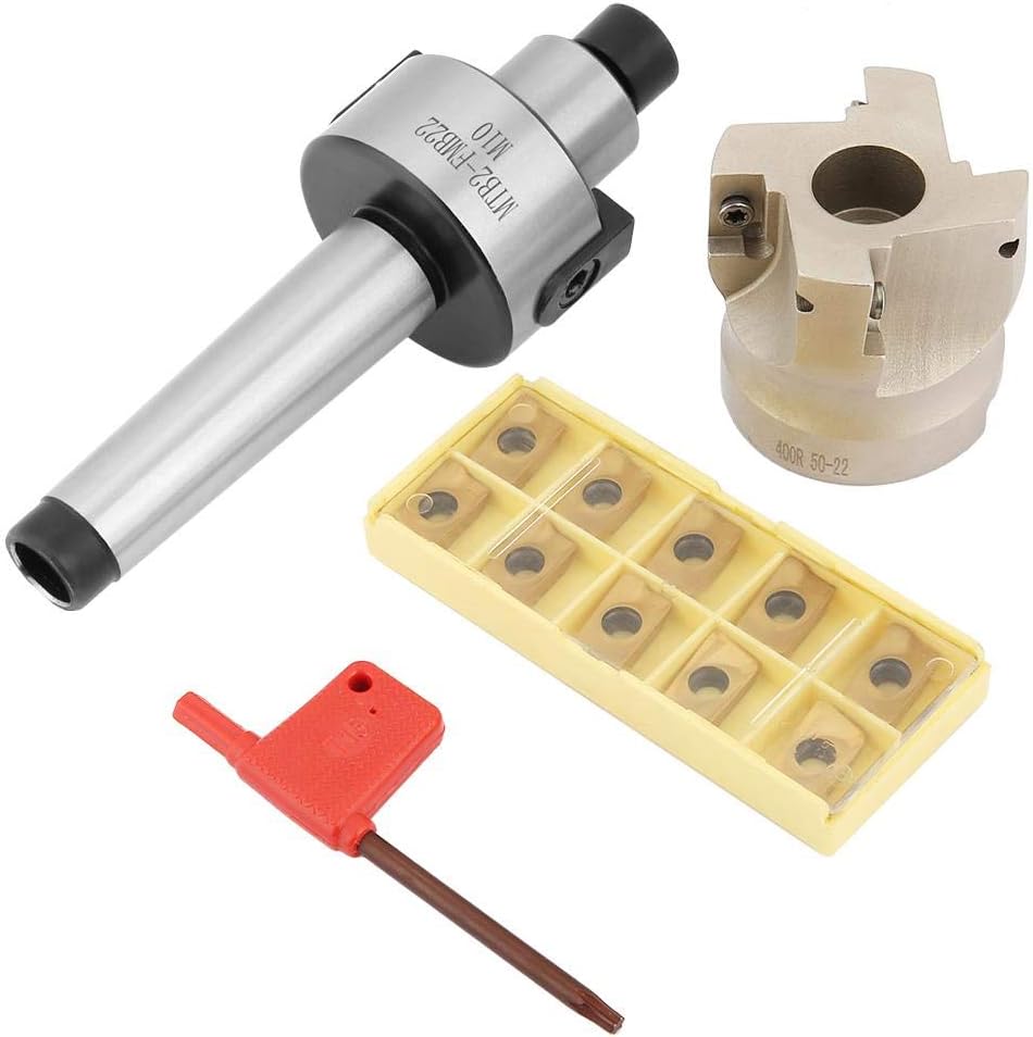 Face Mill Cutter Set, MT2-FMB22 High Hardness Carbide Face Mill Holder Extension 10Pcs Apmt1604 Carbide Inserts And T15 Wrench 50mm Diameter for CNC Machines and Plate Cutting