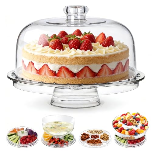 Masthome Tortenplatte mit Deckel, 6-in-1 Multifunktional Tortenständer mit Fuß und Kuppel, Kuchenständer Tortenplatte mit 2 Salatlöffel, für Küchen und Backen Dekorativ Party