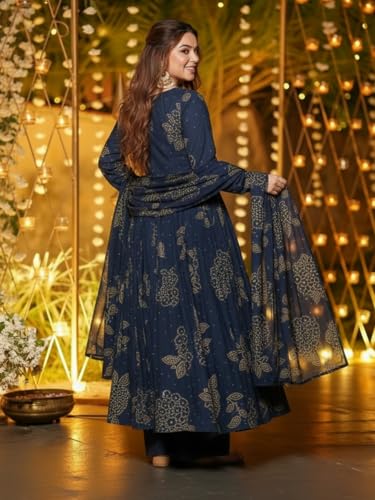 Image of ANNI Designer Women's Viscose Blend Umbrella Style Printed Kurta Palazzo with Dupatta | Stylish Kurta Set for Women | Elegant Palazzos & Dupatta Set | Traditional Ethnic Wear