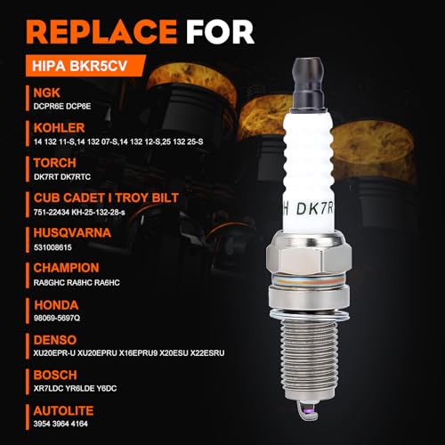 Image of Hipa 14 132 11-S DCPR6E Spark Plug for Kohler XT650 XT675 XT775 XT800 RH255 RH265 XTX650 XTX675 XTX775 Lawn Mower Tractor Pack-of-2