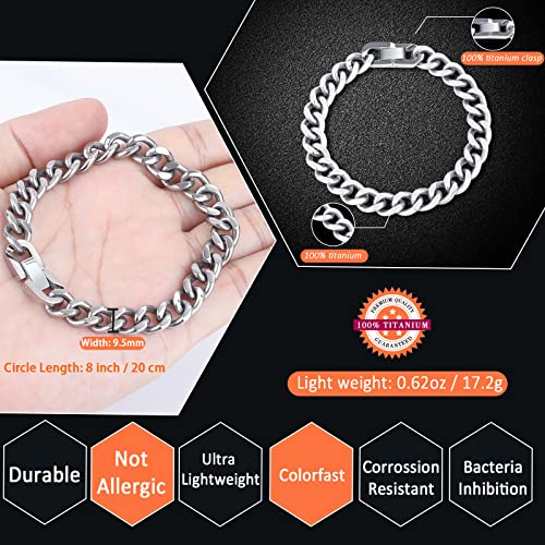 Santhree 9.5Mm Solid Titanium Cuban Link Chain Bracelet For Men, Lightweight Skin-Friendly Hip Hop Bracelet With Gift Box, 8 Inch #TOP1