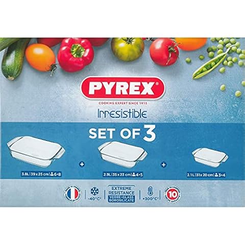 Pyrex 4937414 Optimum Schüssel-Set, rechteckig 3er-Set 41 x 10 x 28 cm durchsichtig Cover