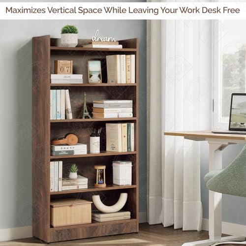 Image of ABOUT SPACE Bookshelf for Home - 6 Tier Book Rack for Study Room | Open Book Shelf for Office, Library, Bedroom, Living Room - Engineered Wood Display Cabinet (Walnut - L 71 x B 24.5 x H 137.5 cm)