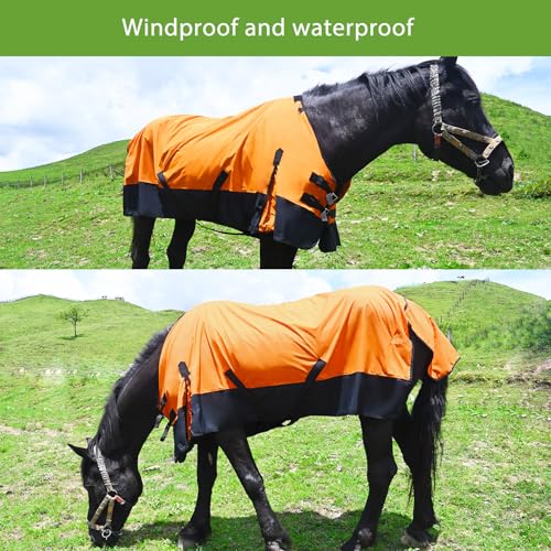 Image of Adjustable Waterproof Horse Sheet | Horse Blankets for Real Horses|Perfect Rainy Day Protection(74 inch, Orange)