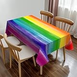 XLIANBIN Rainbow Rectangle Tablecloth Hand Painted Striped Colorful Watercolor Stripes Table Cloth Dining Table Cover for Home Kitchen Restaurant Party Buffet Picnic 54 x 72 Inch
