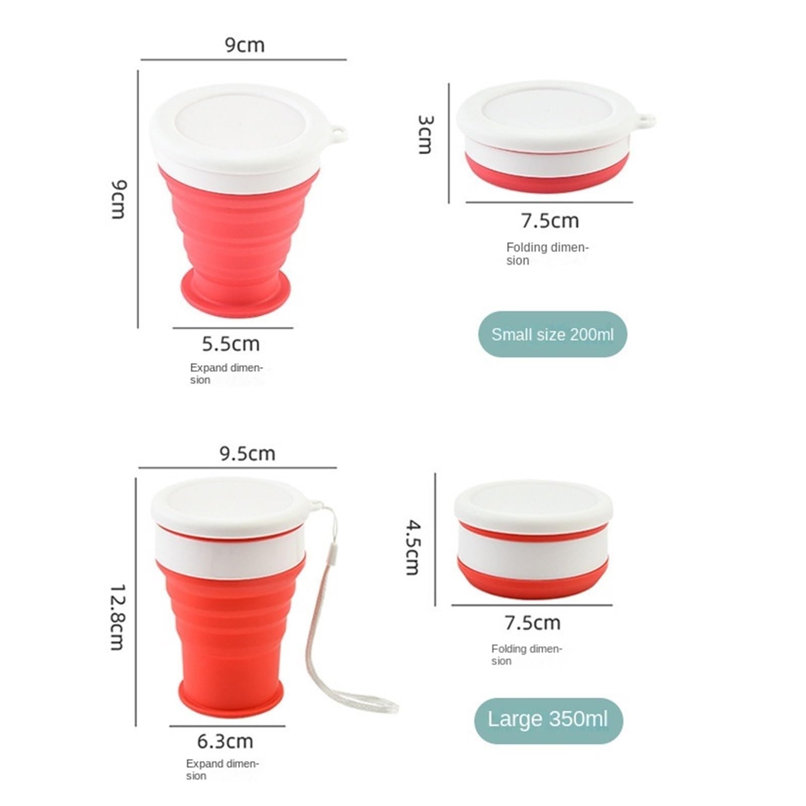 Taza plegable Taza de silicona Taza de agua plegable silicona portátil, telescópica 200/350ml, con tapa for viajes y acampadas(Green,350ml)