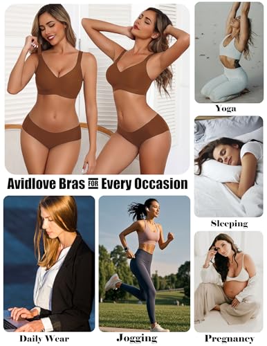 Image of Avidlove Bras for Women Seamless Bra Full Coverage T Shirt Bralettes V Neck Wireless Bra Comfortable Brassiere