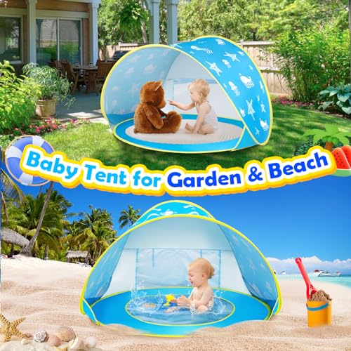 Image of Monobeach Baby Beach Tent Ocean Pop Up Portable Shade Pool UPF50+ UV Protection Sun Shelter for Infant with Easy Set Up Canopy