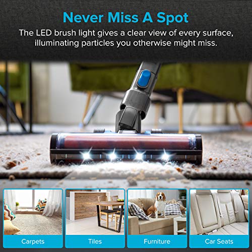 Image of Cordless Vacuum Cleaner, LEVOIT Stick Handheld Lightweight Vacuum with 150W Powerful Suction for Hardwood Floor Pet Hair Carpet Car, Rechargeable Lithium Ion Battery and LED Brush, Blue & Gray