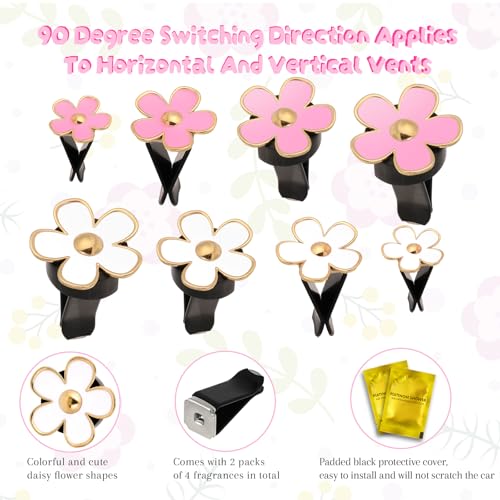 Image of 8 Pcs Air Vent Clips Car Accessories Cute Car Air Freshener Vent Clip Daisy Flower Airs Conditioning Outlet Clip for Women for Vents Cars Interior Decor Dashboard Accessories 4 Size, White, Pink