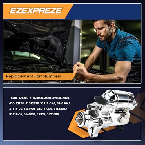 Image of Ezexpreze Chrome 18905N Starter Replacement New for 2006-2014 Road King Heritage Softail Dyna FLHR FLHRC FLHRS FLHT FLHX FLSTC, 31618-06 31619-06A 428000-3490 3491 410-52175 SHD0013 41052175