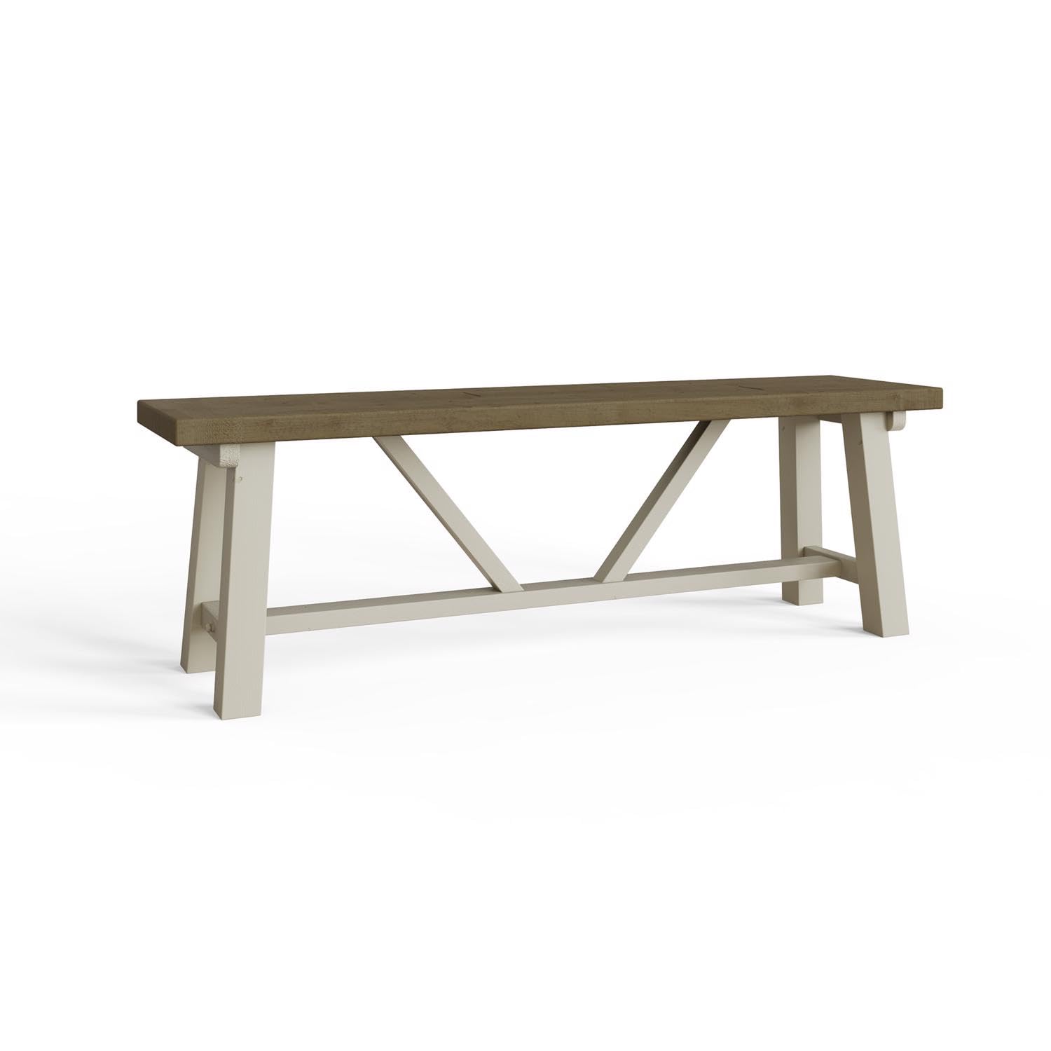 FWStyle Reclaimed Pine 140cm Dining Bench in a Rustic Farmhouse Driftwood and Truffle Finish.
