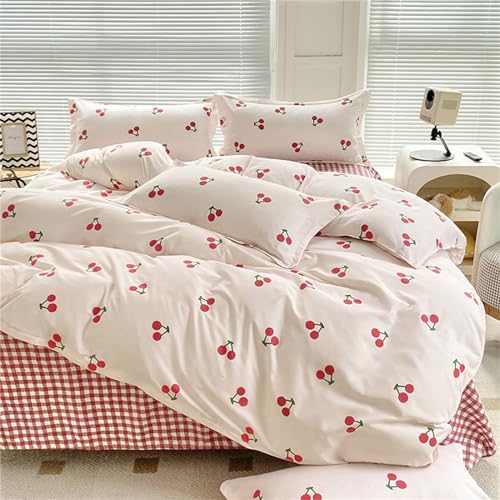 Odot Juego Ropa de Cama 4 Piezas, Juegos de Funda para Edredón con Funda de Nórdico, Sabanas Encimeras y Funda de Almohada para Cama Individual y Matrimonio (180x220cm,Rojo Cereza)