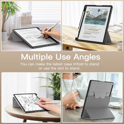 Image of MoKo Stand Case for 11 inch Kindle Scribe (3rd Generation -2025) & Kindle Scribe Colorsoft (1st Generation 2025) - Premium Leather Trifold Stand Cover with Pen Holder, Auto Sleep /Wake, Denim Gray
