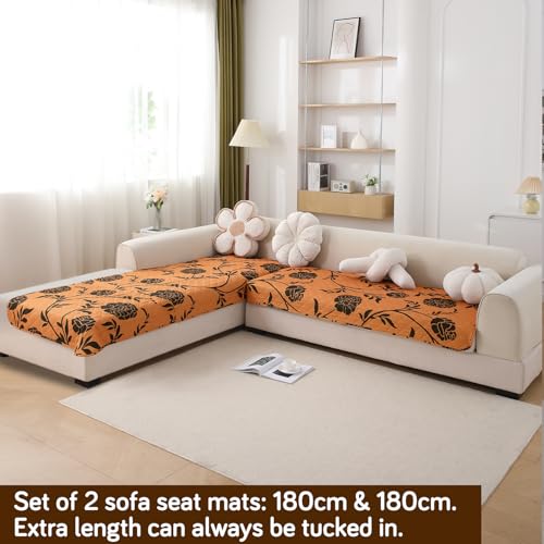Image of HOKIPO 'Elira Series' Printed Water Repellent + Waterproof Quick Dry L Shape (3+3 Seater) Sofa Seat Cover Mat, Copper Brown Floral (AR-5249-C8*2)