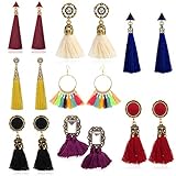 8 Pairs Tassel Earrings for Women Dangle Earrings Tiered Dangle Long Earrings Turquoise Tassel Hoop Fringe Bohemian Fringe Drop Earrings Stud Earrings Valentine's Day Halloween Christmas Birthday