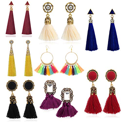 8 Pairs Tassel Earrings for Women Dangle Earrings Tiered Dangle Long Earrings Turquoise Tassel Hoop Fringe Bohemian Fringe Drop Earrings Stud Earrings Valentine's Day Halloween Christmas Birthday