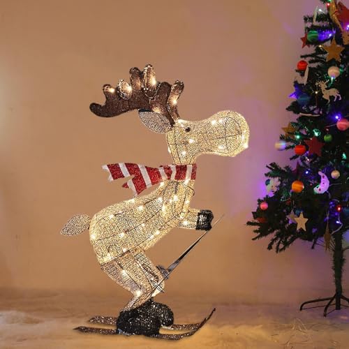 Worparsen Beleuchtete Outdoor-Rentier-Statue – 35x18 cm Leuchtende...
