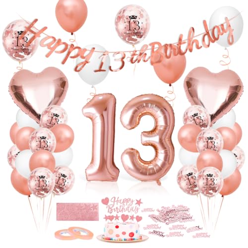 Luftballon 13. Geburtstag Roségold Geburtstagsdeko 13 Jahr Ballon 13. Geburtstag Riesen Folienballon Zahl 13 Happy Birthday Folienballons 13er Ballon 13er Deko zum Geburtstags Mädchen